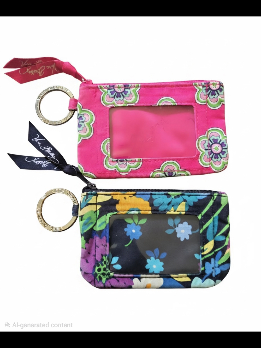 2 Retired Patterns-Vera Bradley Pink Floral & Multi Floral ID Wallet Keyring Set